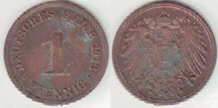 1913 A Germany 1 Pfennig A008282